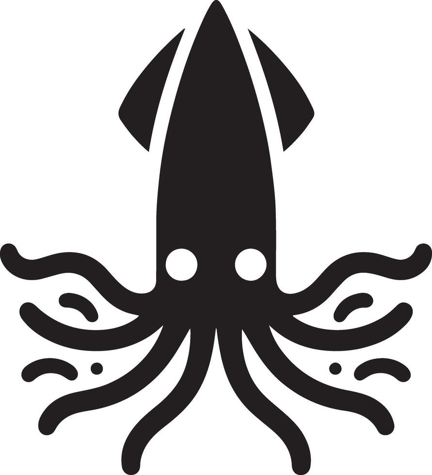 minimal Squid vector icon, flat symbol, black color silhouette, white background 3