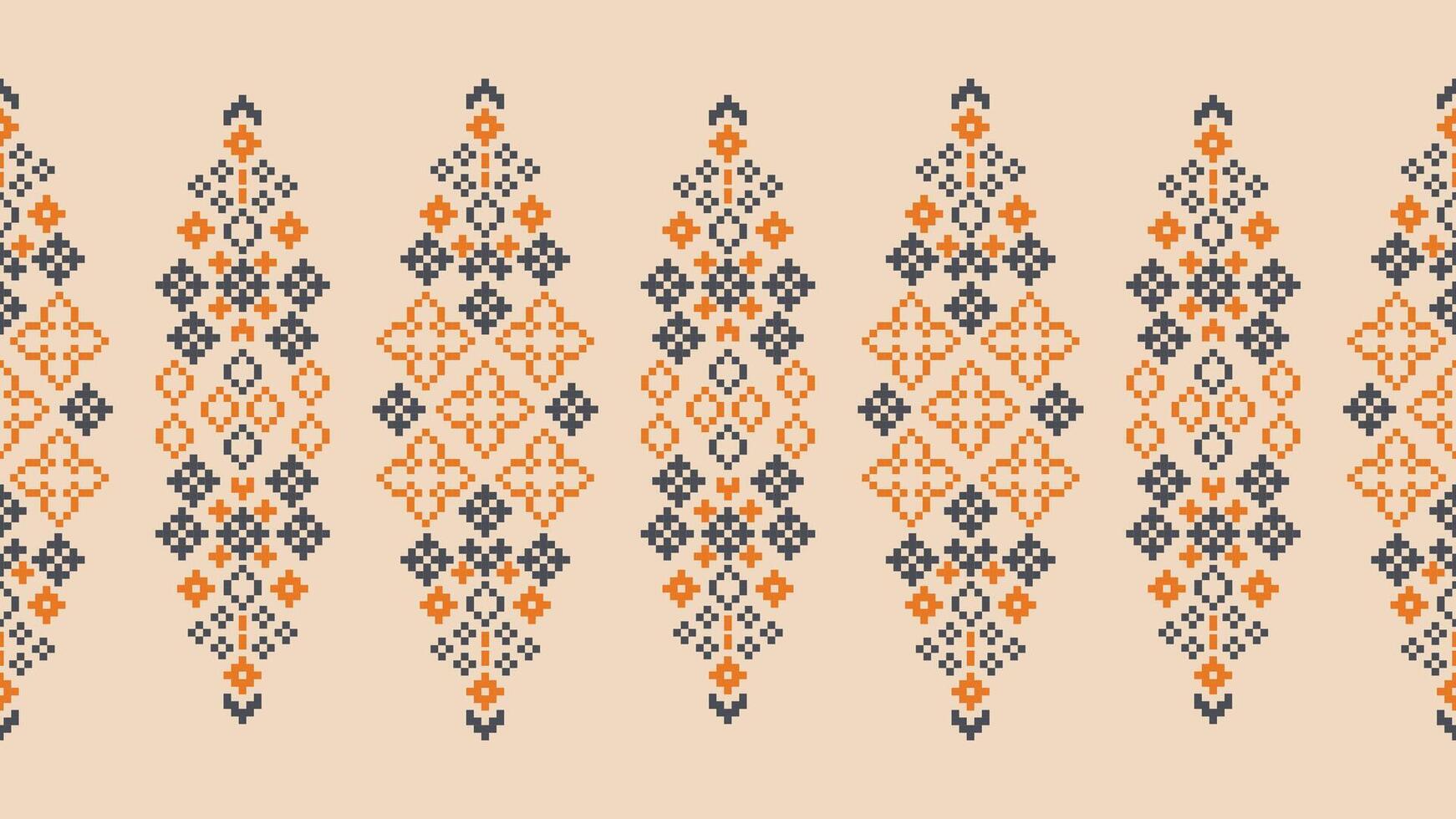 tradicional étnico motivos ikat geométrico tela modelo cruzar puntada.ikat bordado étnico oriental píxel marrón crema antecedentes. resumen, vector, ilustración. textura,bufanda,decoración,papel tapiz. vector