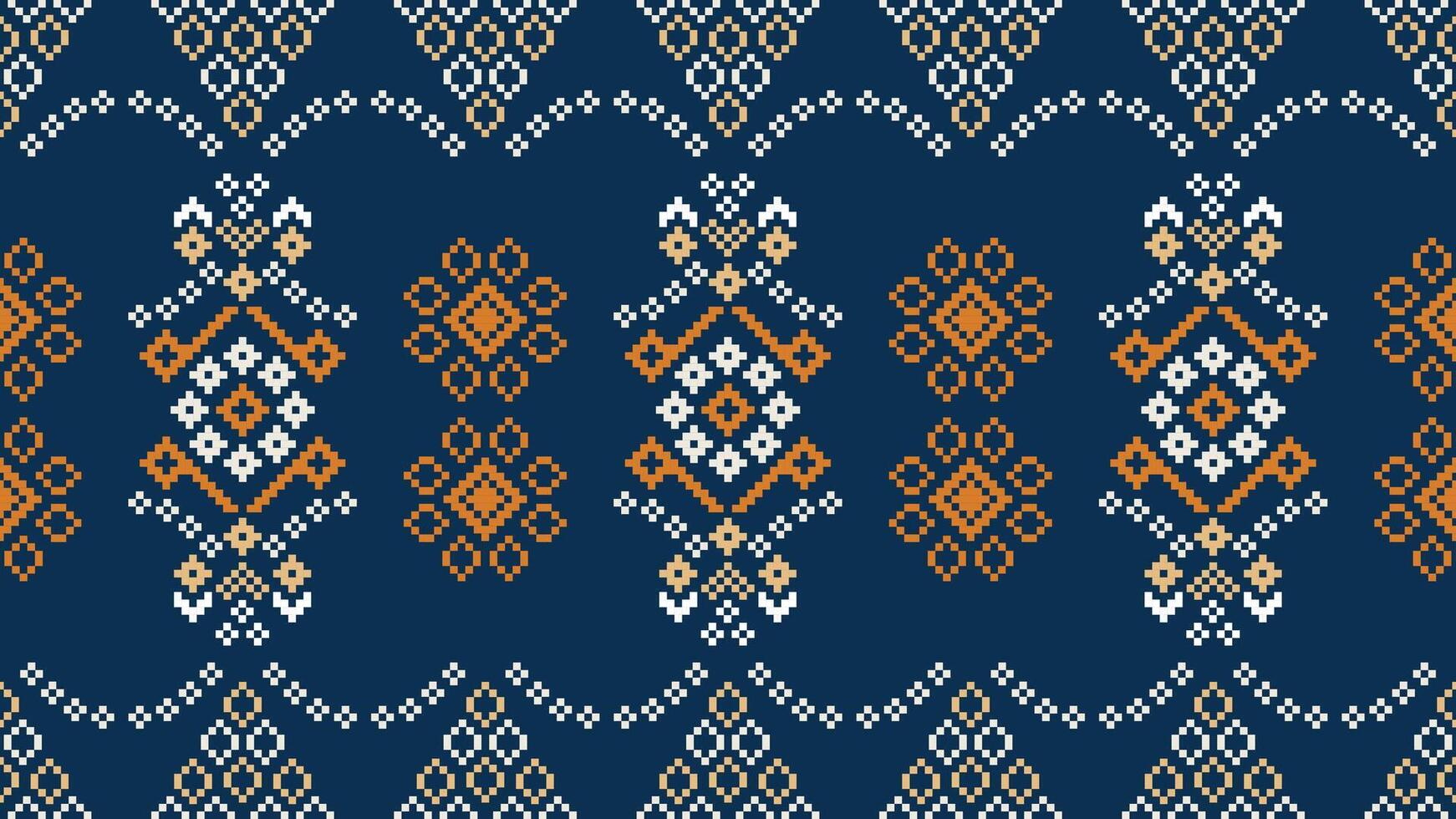 tradicional étnico motivos ikat geométrico tela modelo cruzar puntada.ikat bordado étnico oriental píxel Armada azul antecedentes. resumen, vector, ilustración. textura,bufanda,decoración,papel tapiz. vector