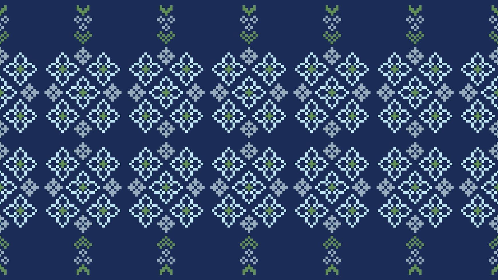 tradicional étnico motivos ikat geométrico tela modelo cruzar puntada.ikat bordado étnico oriental píxel Armada azul antecedentes. resumen, vector, ilustración. textura,bufanda,decoración,papel tapiz. vector