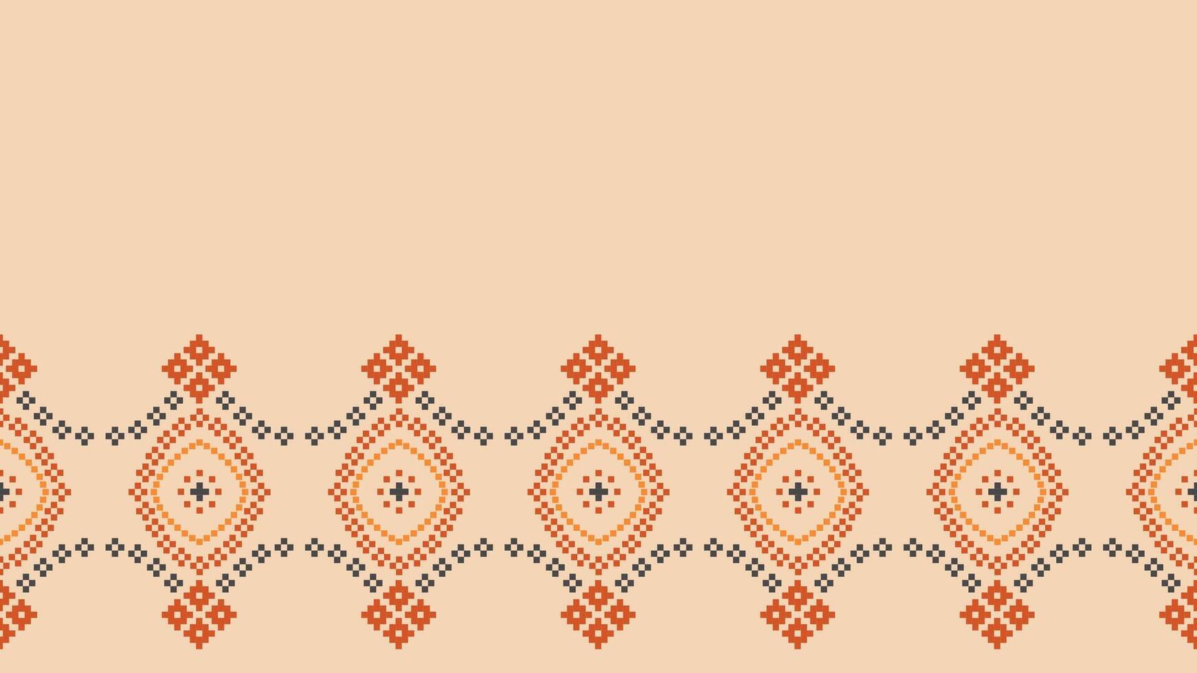 tradicional étnico motivos ikat geométrico tela modelo cruzar puntada.ikat bordado étnico oriental píxel marrón crema antecedentes. resumen, vector, ilustración. textura,bufanda,decoración,papel tapiz. vector