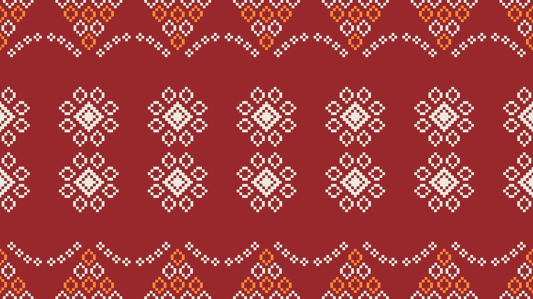 tradicional étnico motivos ikat geométrico tela modelo cruzar puntada.ikat bordado étnico oriental píxel rojo antecedentes. resumen, vector, ilustración. textura,navidad,decoración,papel tapiz. vector