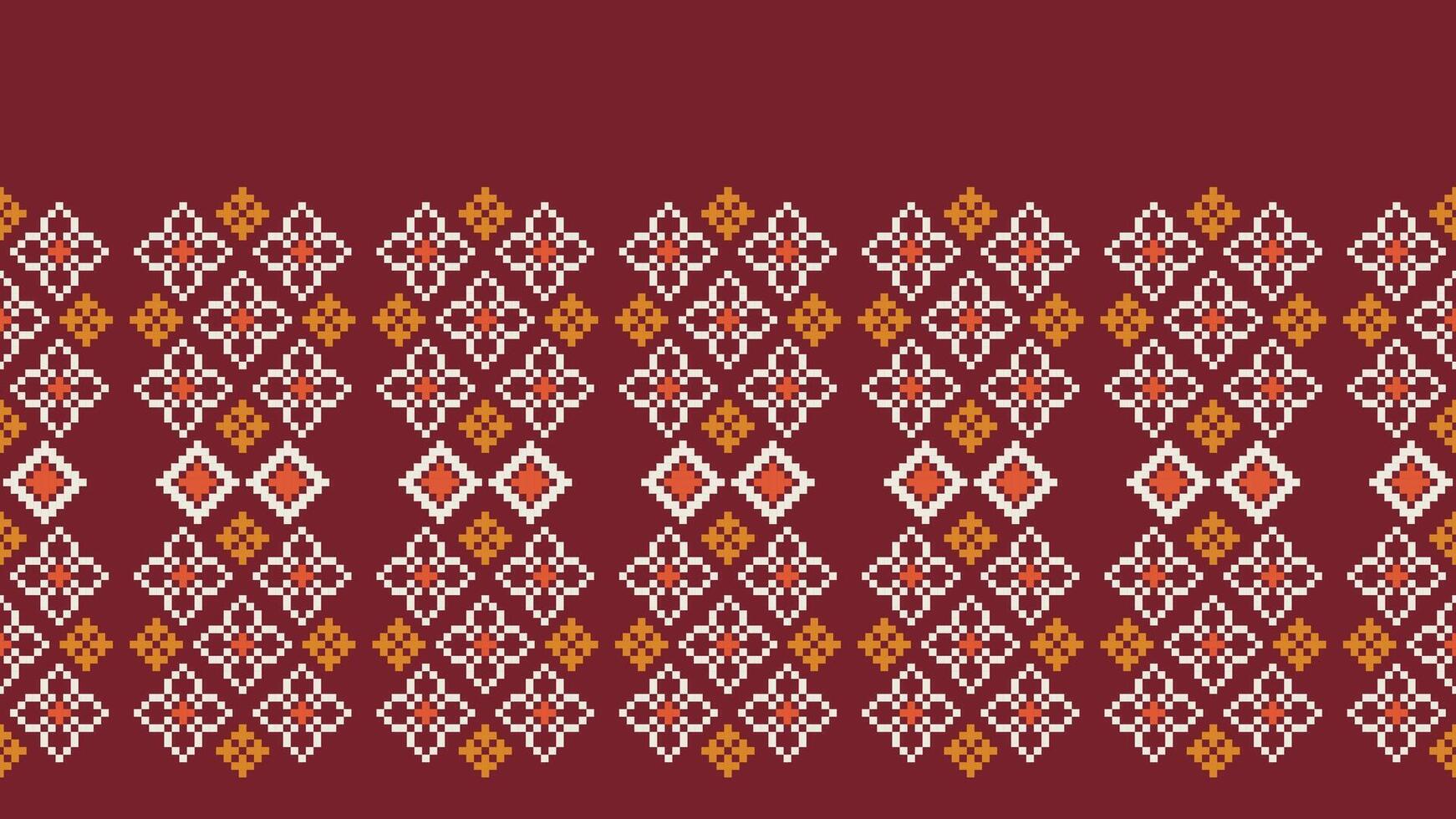 tradicional étnico motivos ikat geométrico tela modelo cruzar puntada.ikat bordado étnico oriental píxel rojo antecedentes. resumen, vector, ilustración. textura,navidad,decoración,papel tapiz. vector