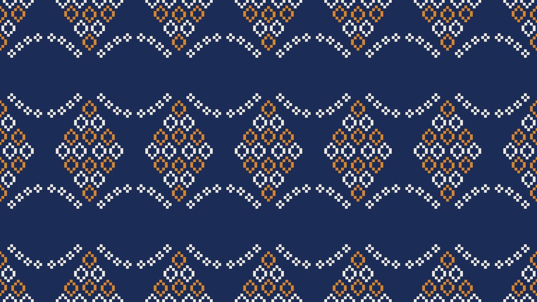 tradicional étnico motivos ikat geométrico tela modelo cruzar puntada.ikat bordado étnico oriental píxel Armada azul antecedentes. resumen, vector, ilustración. textura,bufanda,decoración,papel tapiz. vector