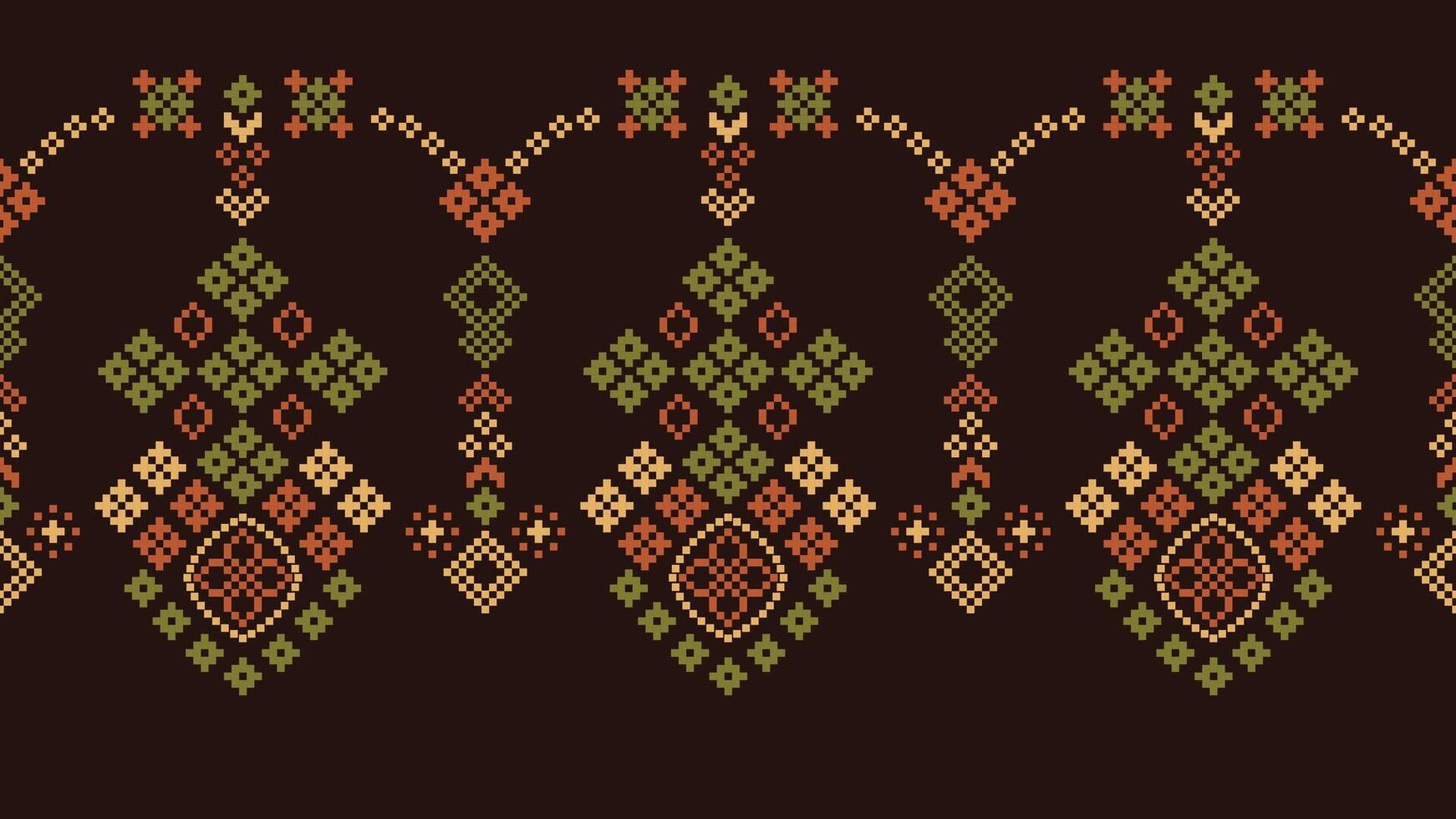 tradicional étnico motivos ikat geométrico tela modelo cruzar puntada.ikat bordado étnico oriental píxel marrón antecedentes. resumen, vector, ilustración. textura,bufanda,decoración,papel tapiz. vector