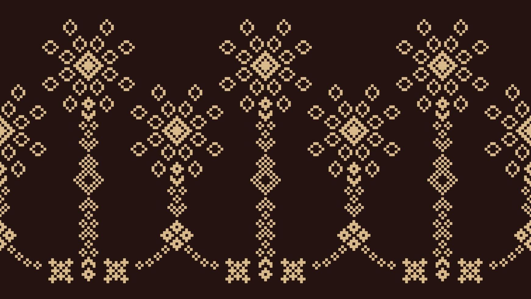tradicional étnico motivos ikat geométrico tela modelo cruzar puntada.ikat bordado étnico oriental píxel marrón antecedentes. resumen, vector, ilustración. textura,bufanda,decoración,papel tapiz. vector