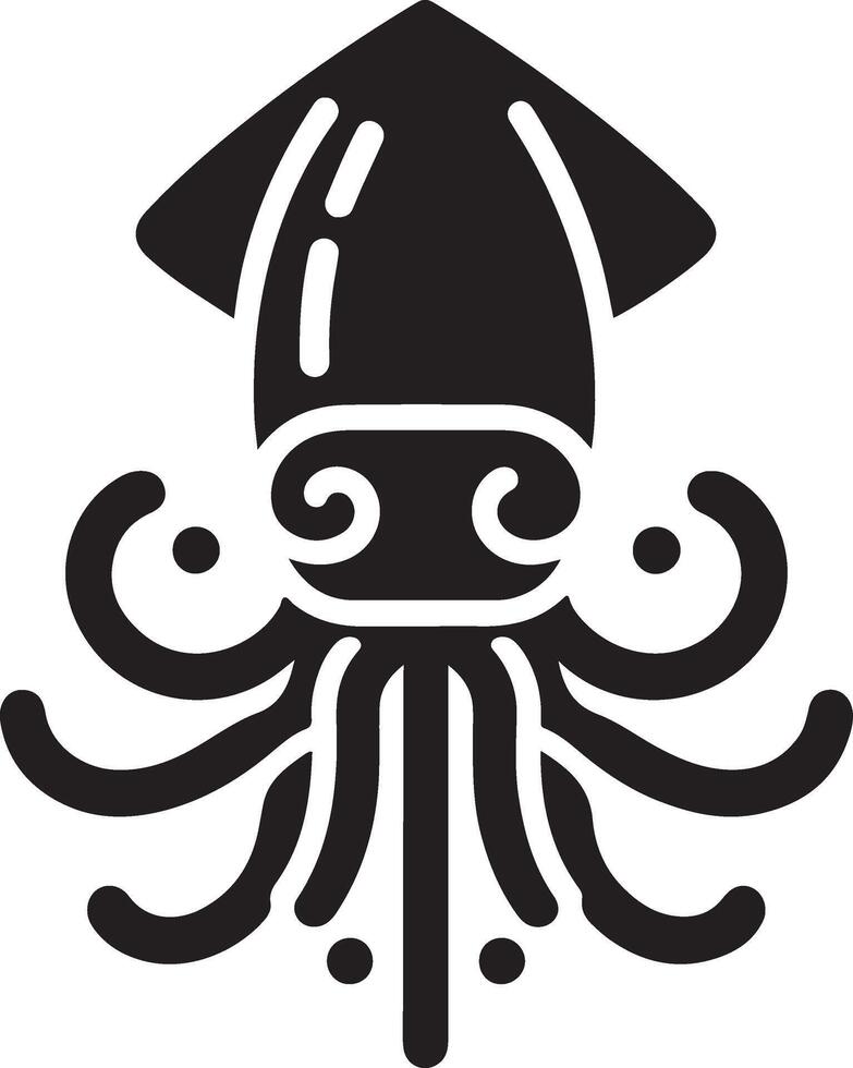 minimal Squid vector icon, flat symbol, black color silhouette, white background 16