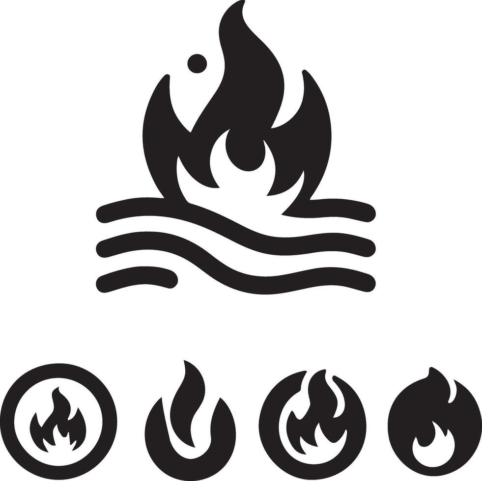 minimal Fire flame Logo horizontal flow sign vector icon silhouette, white background 8