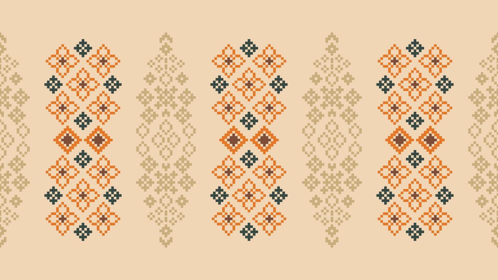 tradicional étnico motivos ikat geométrico tela modelo cruzar puntada.ikat bordado étnico oriental píxel marrón crema antecedentes. resumen, vector, ilustración. textura,bufanda,decoración,papel tapiz. vector