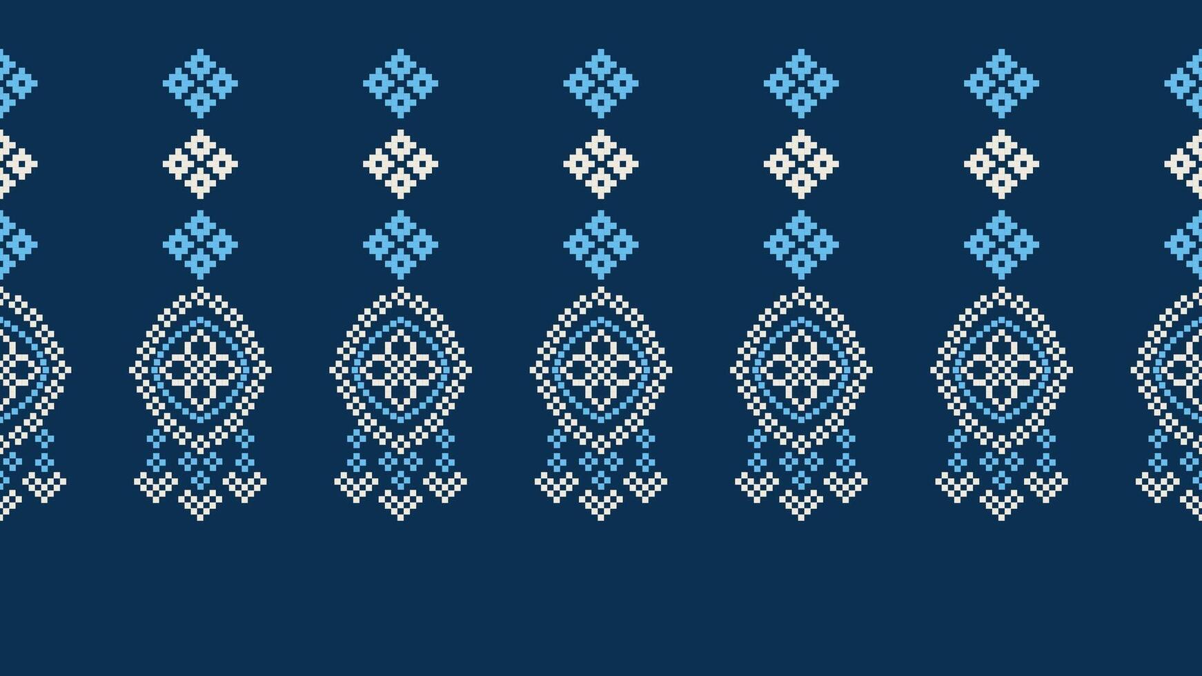 tradicional étnico motivos ikat geométrico tela modelo cruzar puntada.ikat bordado étnico oriental píxel Armada azul antecedentes. resumen, vector, ilustración. textura,bufanda,decoración,papel tapiz. vector