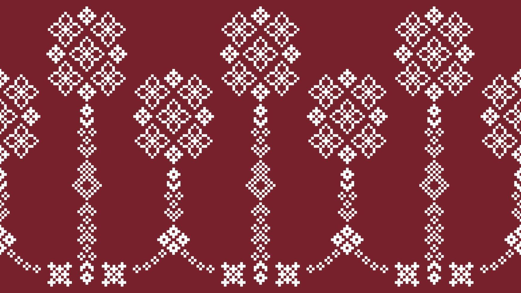 tradicional étnico motivos ikat geométrico tela modelo cruzar puntada.ikat bordado étnico oriental píxel rojo antecedentes. resumen, vector, ilustración. textura,navidad,decoración,papel tapiz. vector