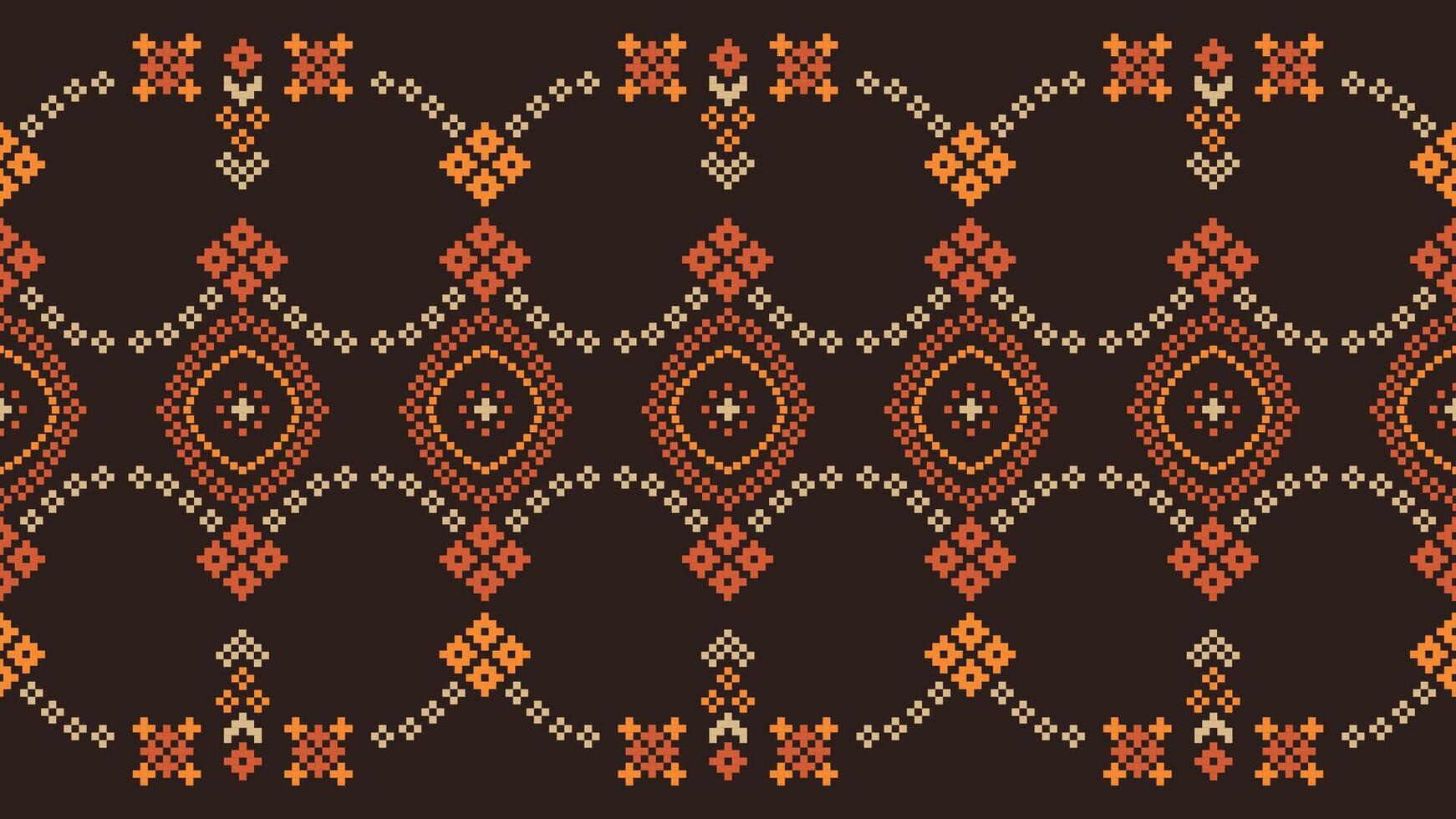 tradicional étnico motivos ikat geométrico tela modelo cruzar puntada.ikat bordado étnico oriental píxel marrón antecedentes. resumen, vector, ilustración. textura,bufanda,decoración,papel tapiz. vector