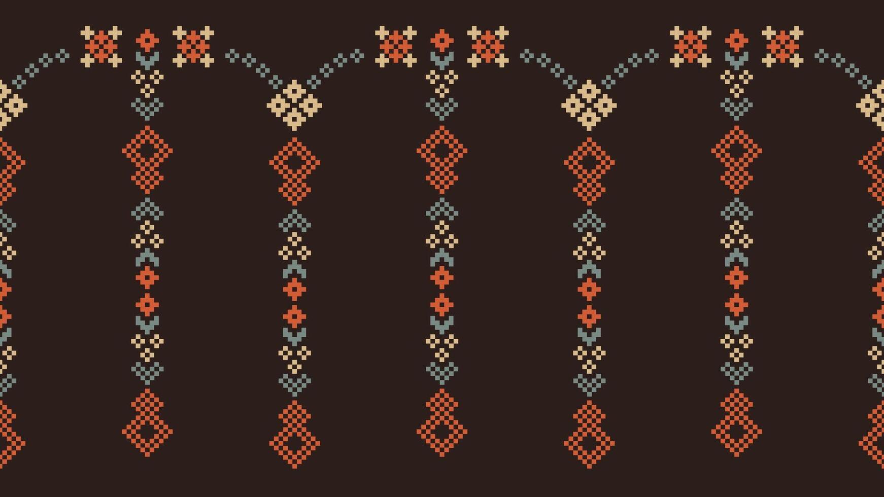 tradicional étnico motivos ikat geométrico tela modelo cruzar puntada.ikat bordado étnico oriental píxel marrón antecedentes. resumen, vector, ilustración. textura,bufanda,decoración,papel tapiz. vector