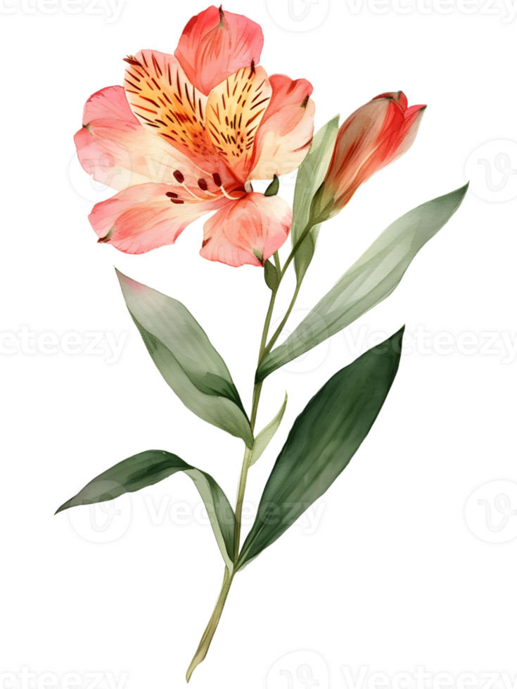 ai generado Alstroemeria peruano lirio flor mínimo acuarela en blanco antecedentes png