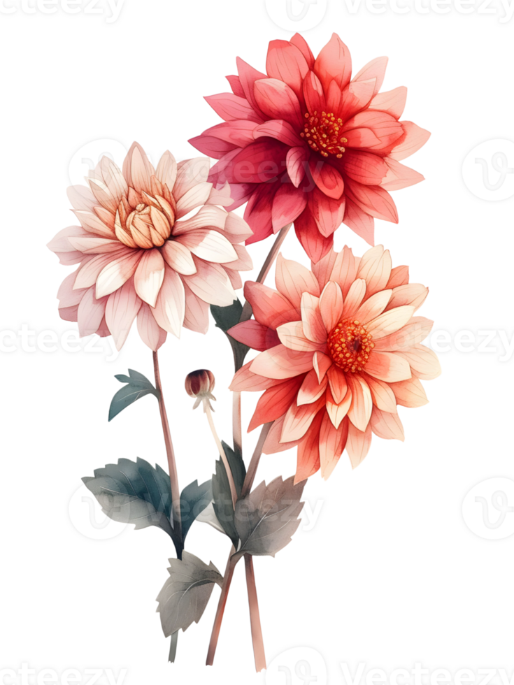 AI generated Dahlias flower Minimal watercolor on white background png