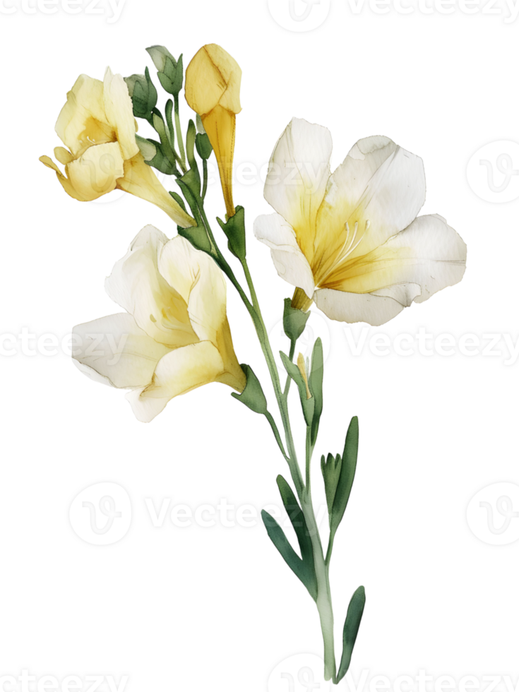 AI generated posy of freesia flowers isolated on white background png