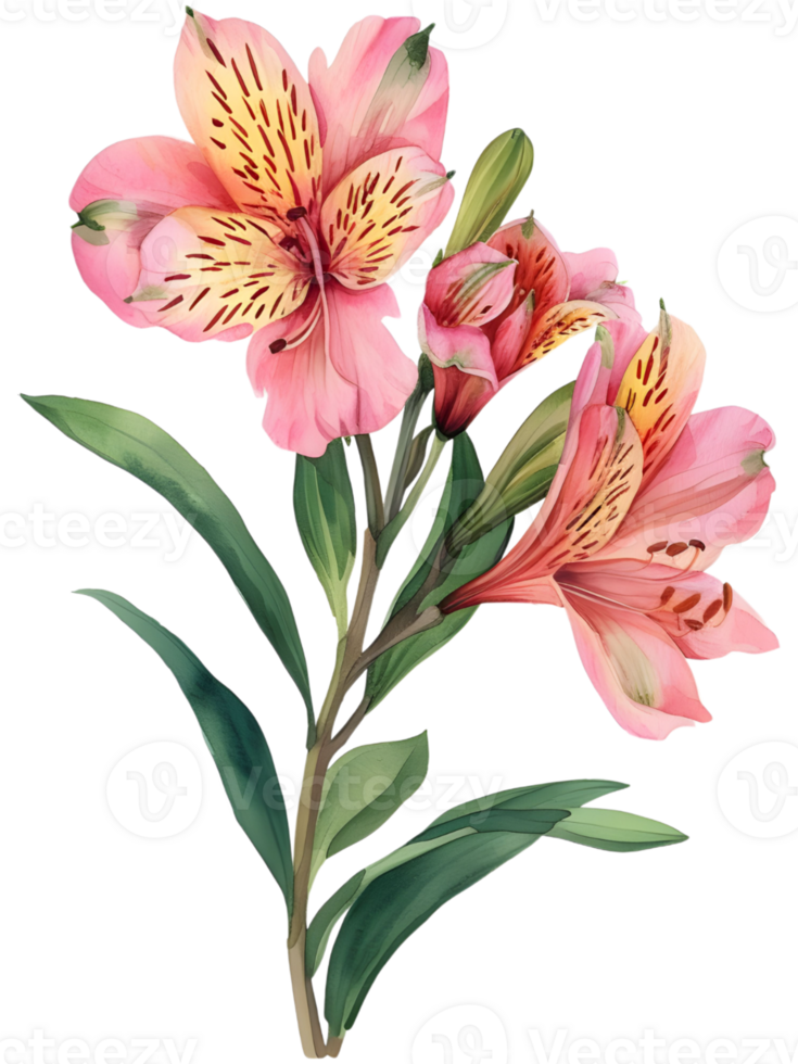 AI generated Alstroemeria Peruvian Lily flower Minimal watercolor on white background png