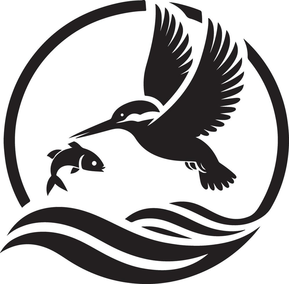 Kingfisher bird vector art icon, clipart, symbol, black color silhouette, white background 4