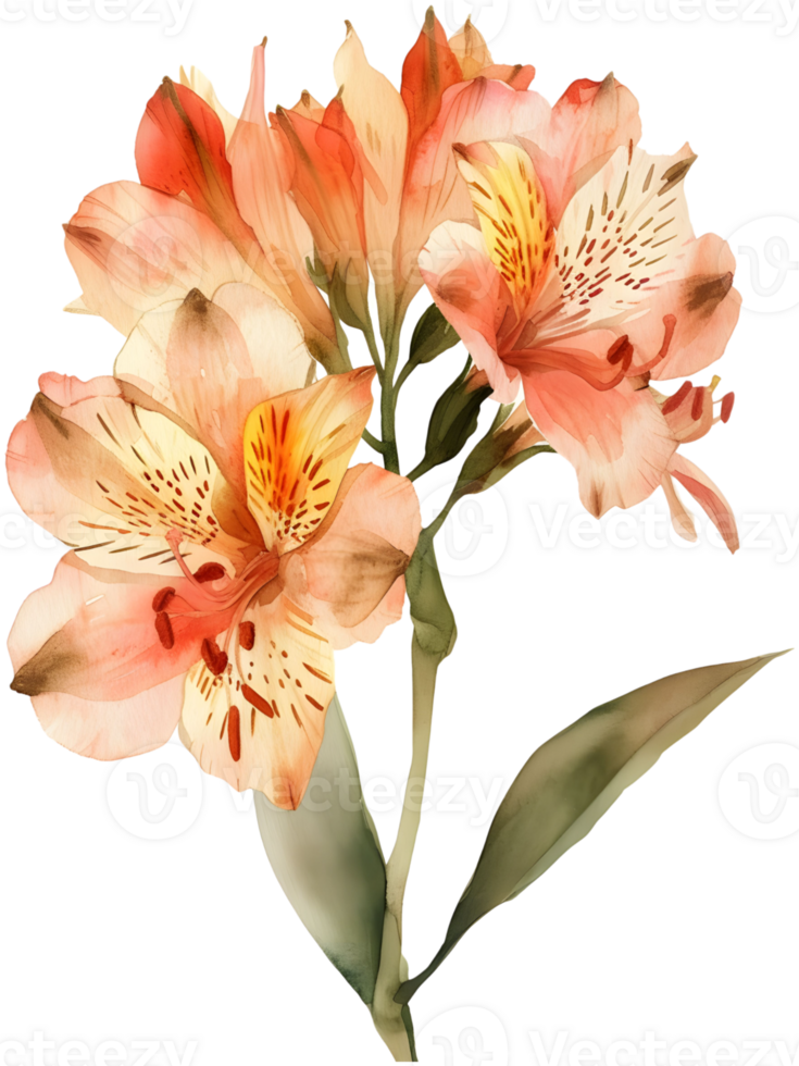 AI generated Alstroemeria Peruvian Lily flower Minimal watercolor on white background png
