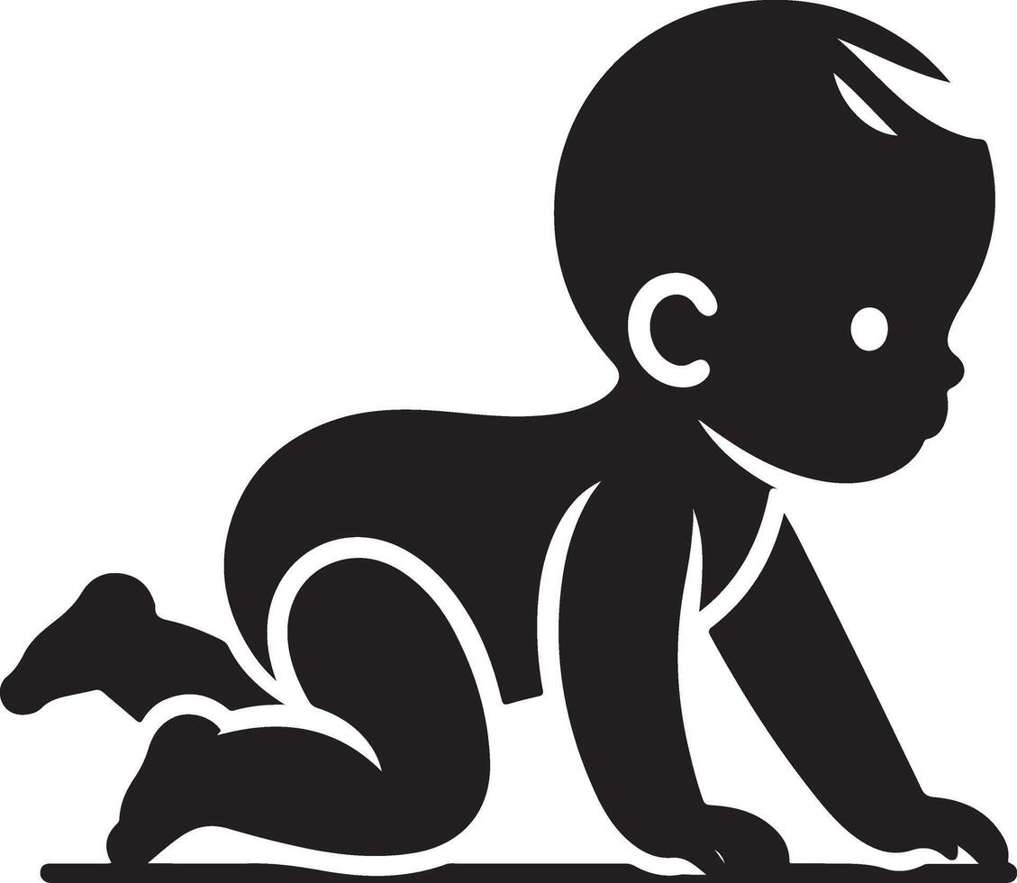 mínimo linda sonriente bebé gateando icono negro color silueta, logo, clipart, símbolo 21 vector