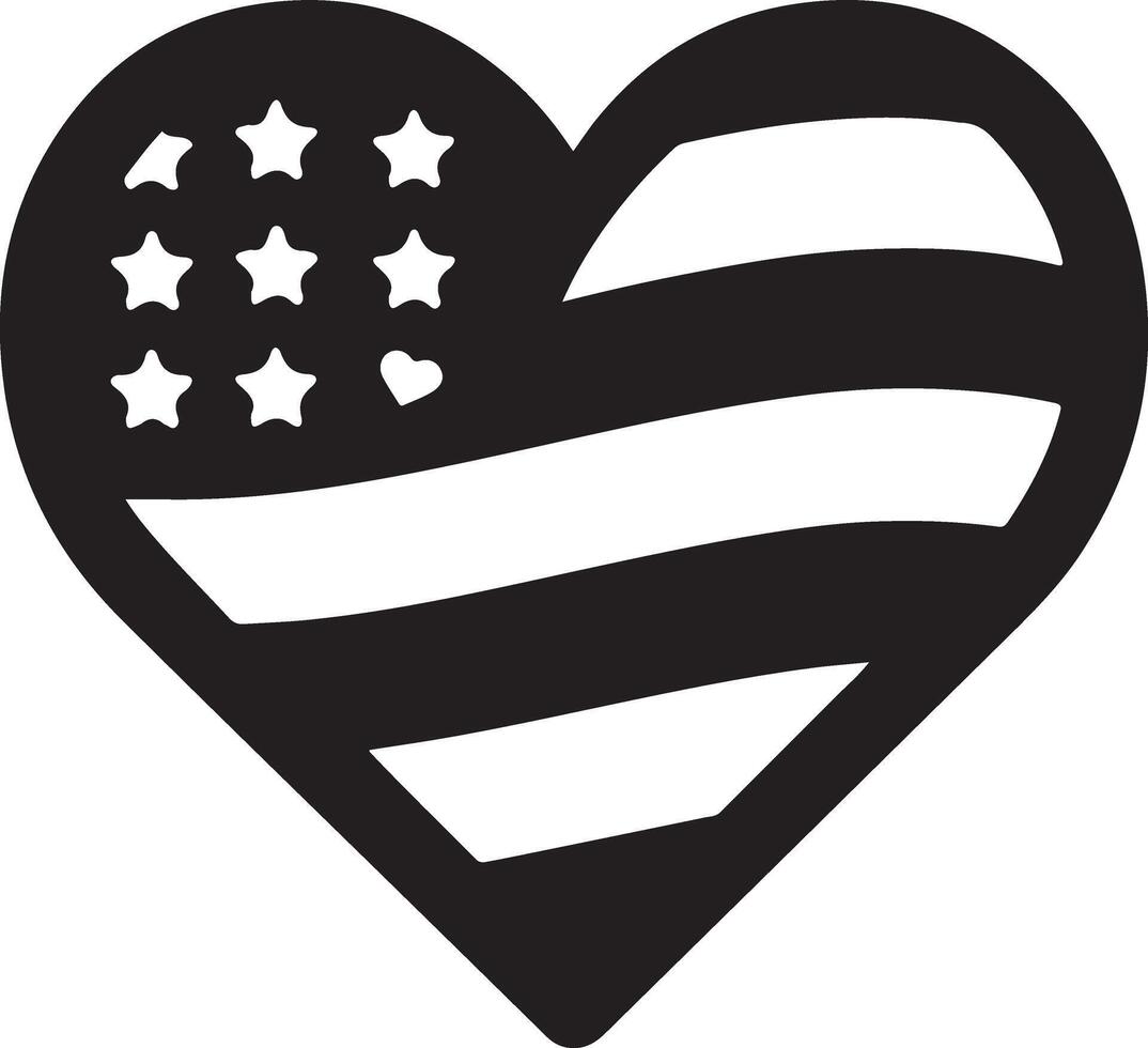 mínimo corazón forma con nosotros bandera vector logo icono, plano símbolo, negro color silueta 19