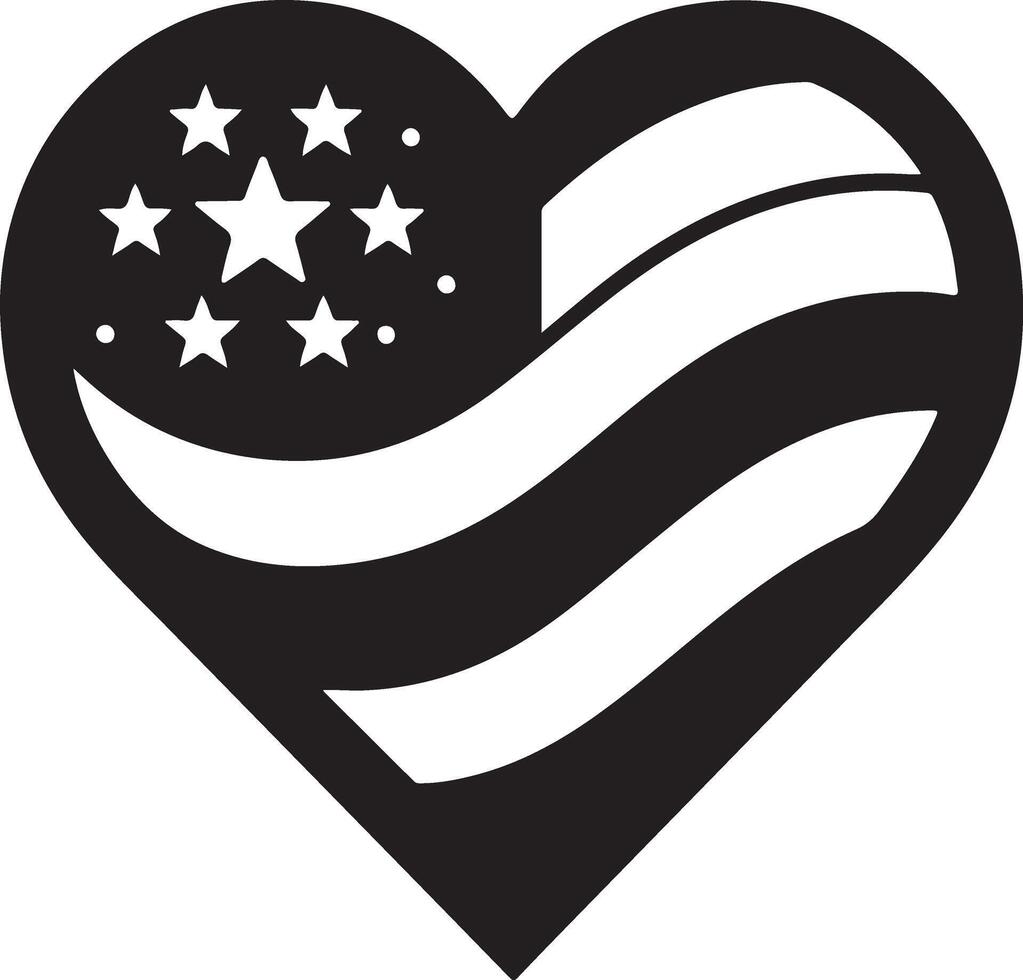 minimal heart shape with us flag vector logo icon, flat symbol, black color silhouette 13