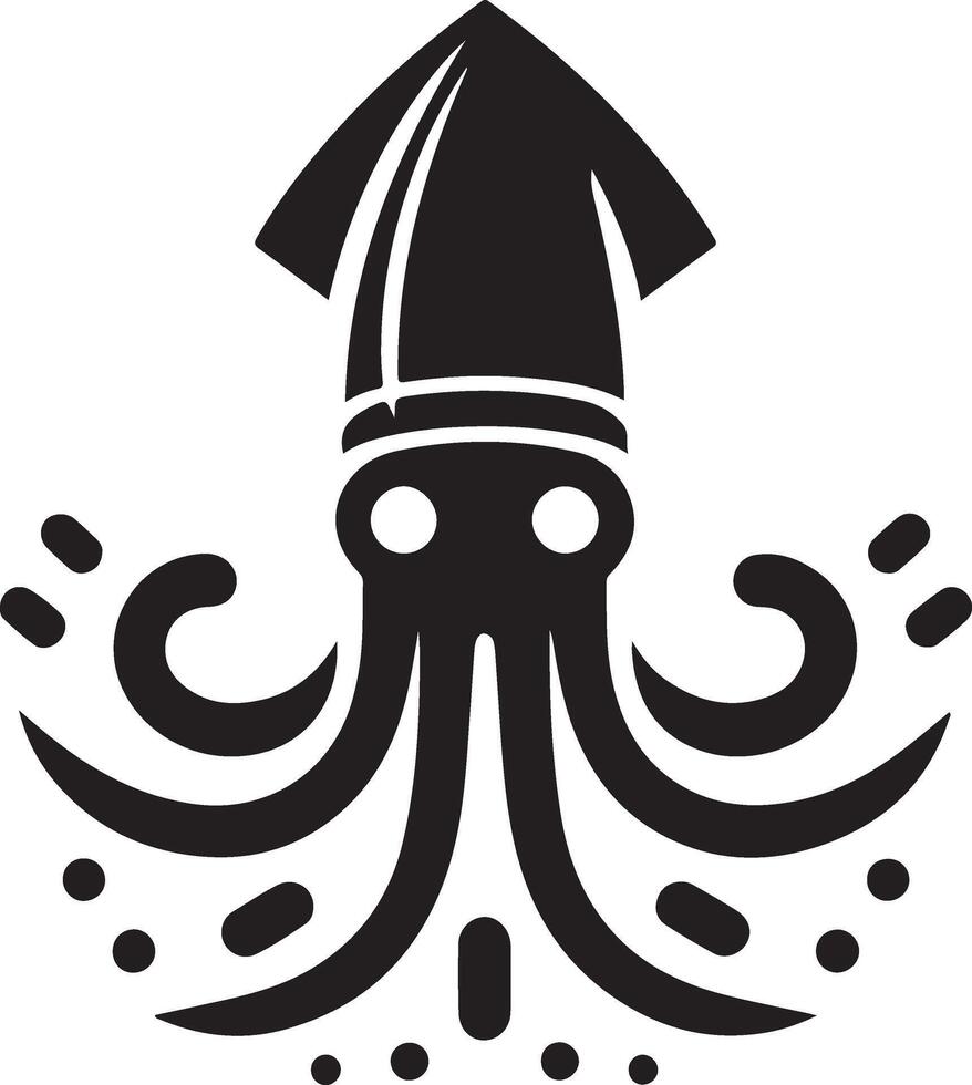 minimal Squid vector icon, flat symbol, black color silhouette, white background 9