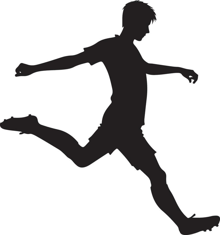 mínimo joven fútbol jugador pateando un pelota actitud vector silueta, negro color silueta 7 7