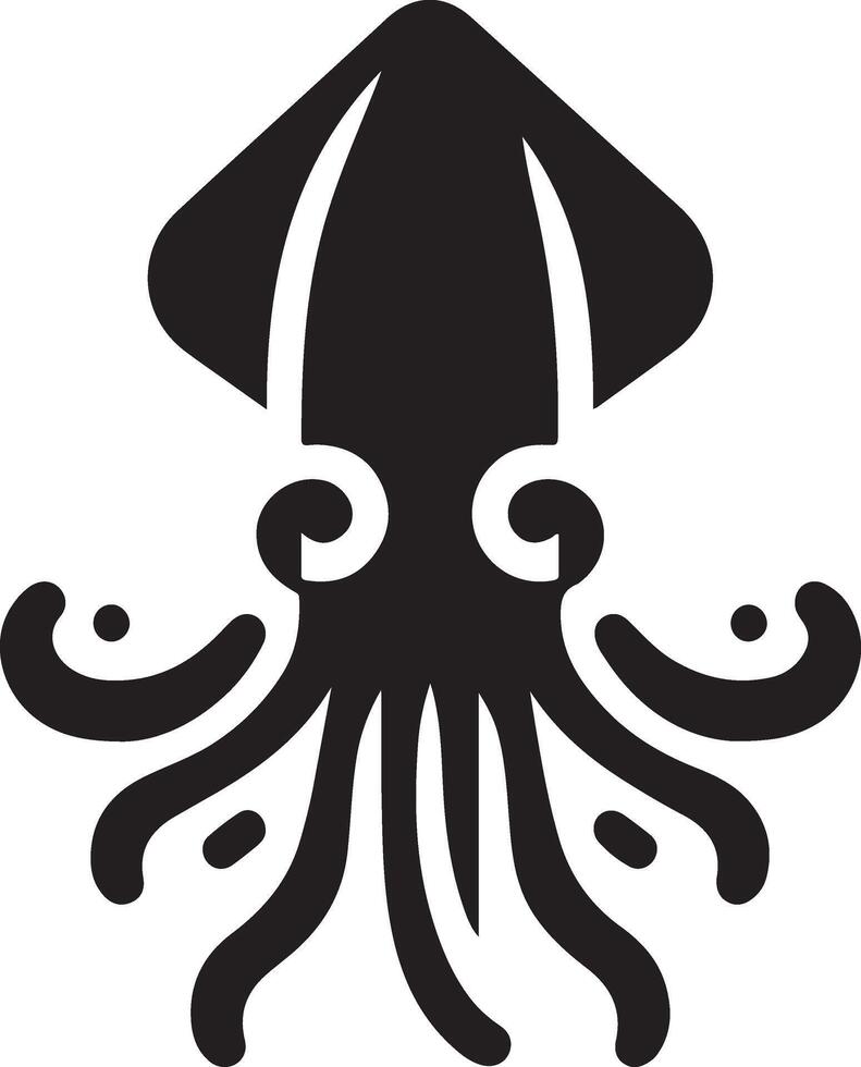 minimal Squid vector icon, flat symbol, black color silhouette, white background 12