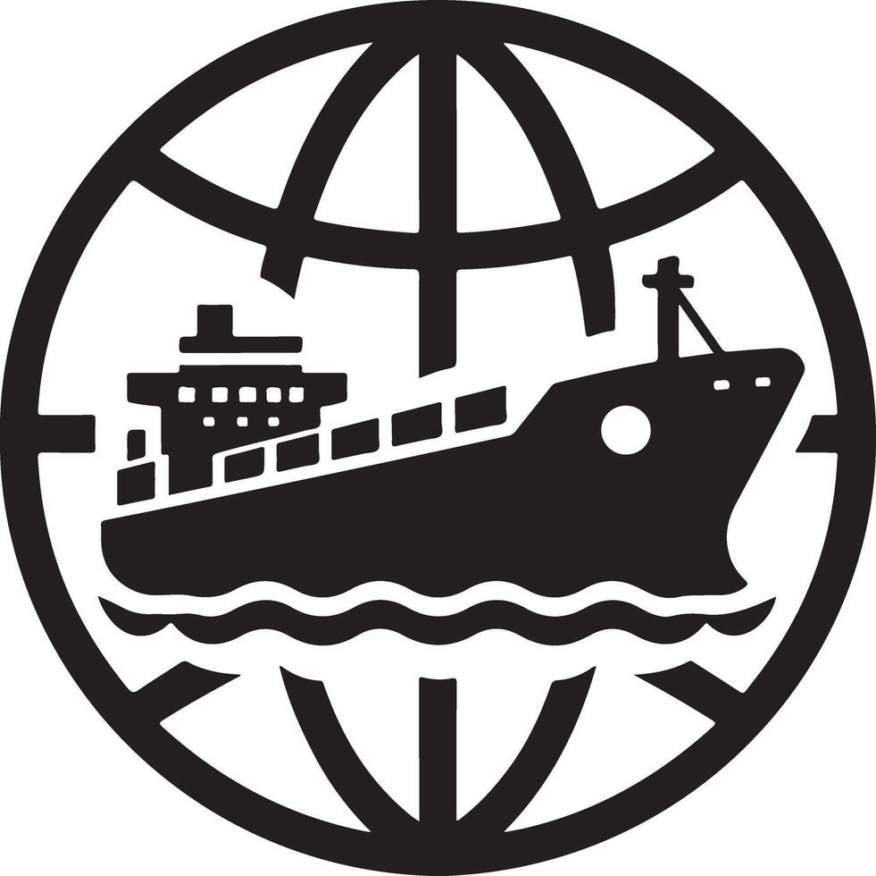 minimal International shipping tanker ship under round shape logo vector icon 19