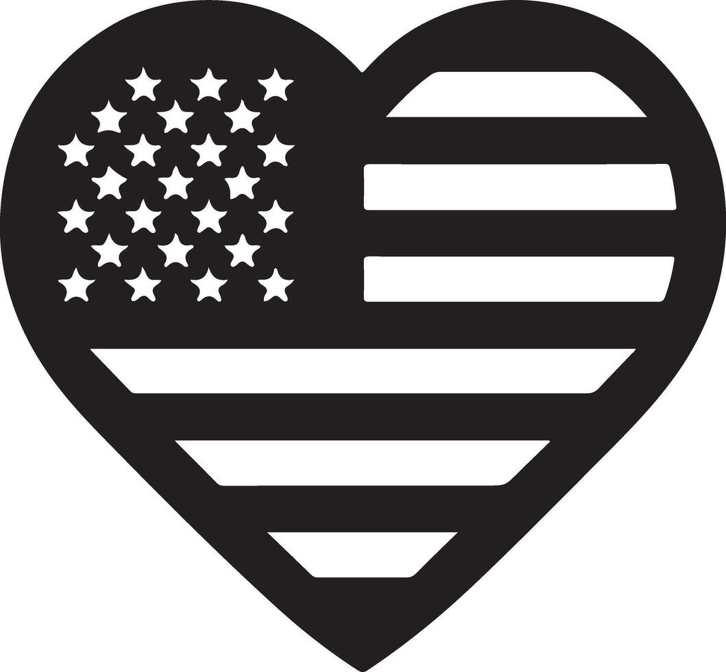 minimal heart shape with us flag vector logo icon, flat symbol, black color silhouette 2