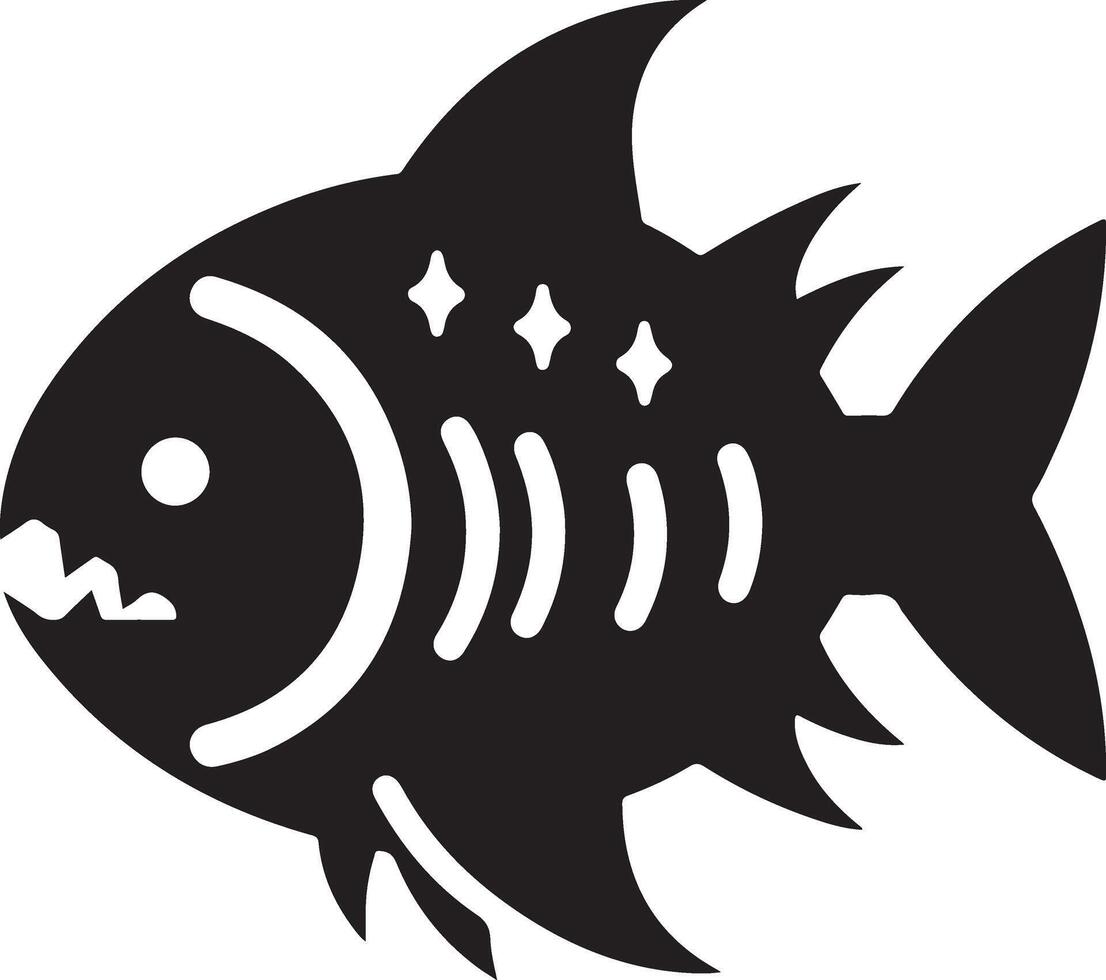 piraña pescado vector icono, clipart, símbolo, plano ilustración, negro color silueta 17