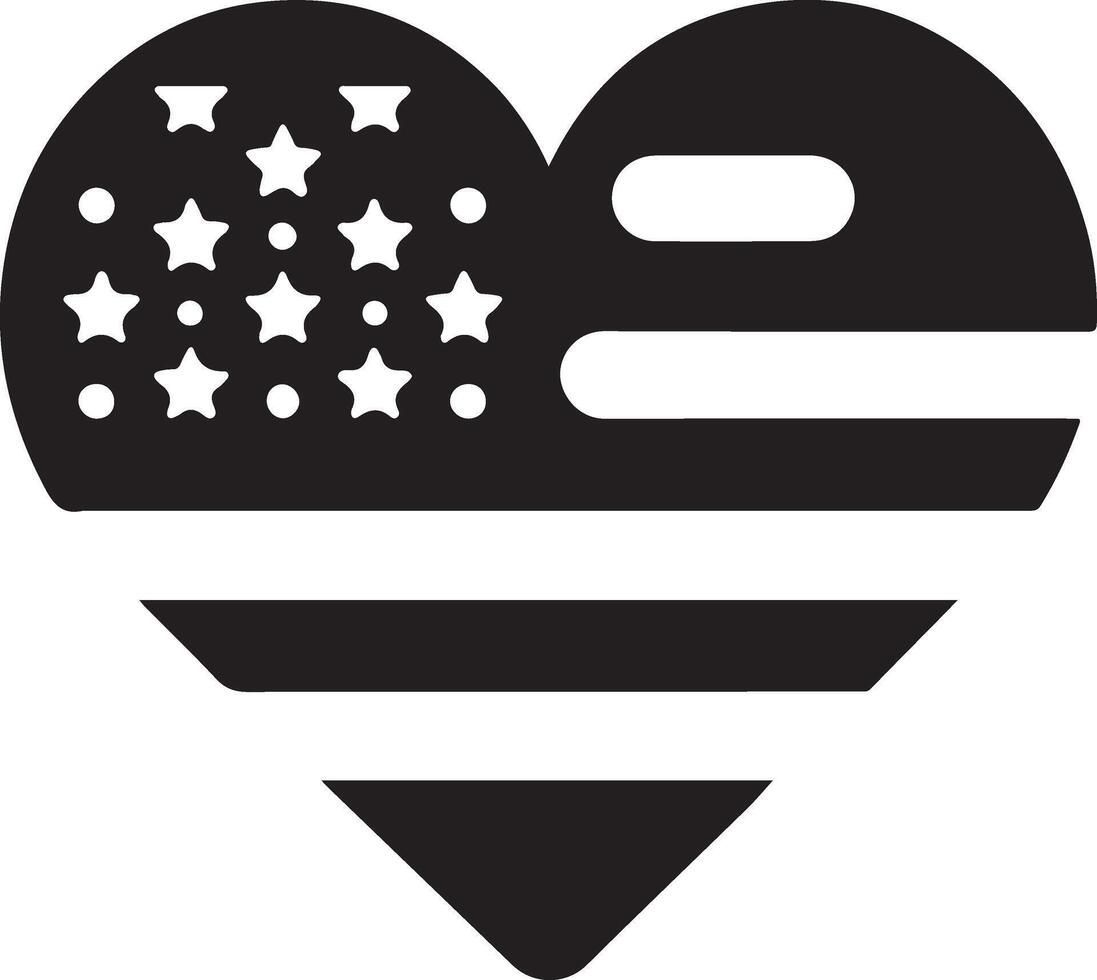 minimal heart shape with us flag vector logo icon, flat symbol, black color silhouette 11