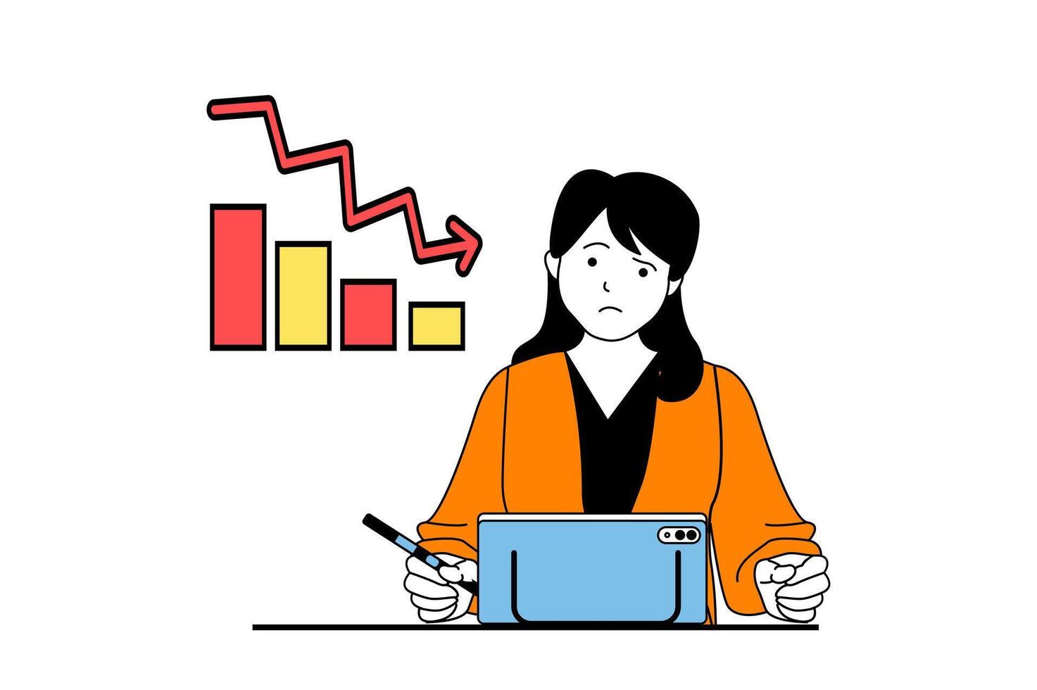 Crisis management concept with people scene in flat web design. Woman losing her money and getting financial reduction and problems. Vector illustration for social media banner, marketing material.