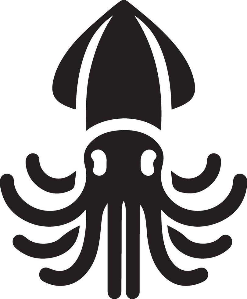 minimal Squid vector icon, flat symbol, black color silhouette, white background 17