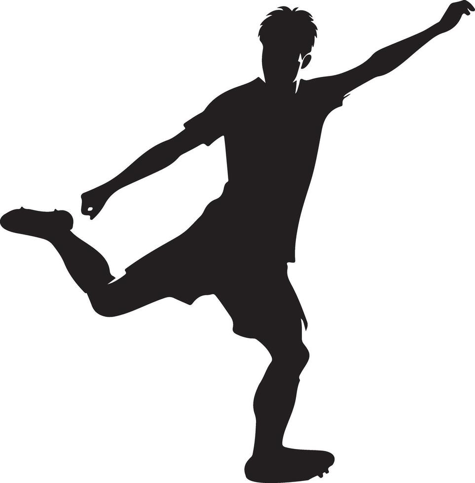 mínimo joven fútbol jugador pateando un pelota actitud vector silueta, negro color silueta 25