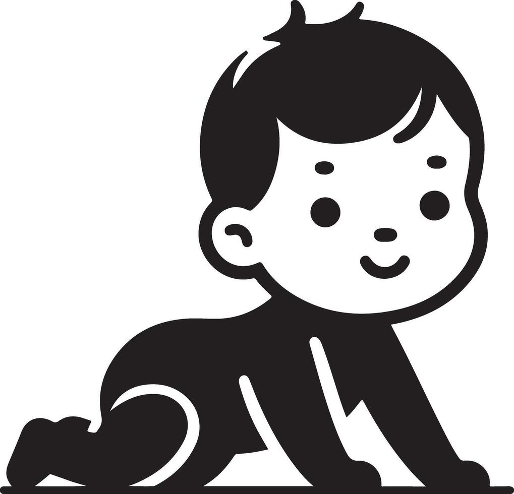 mínimo linda sonriente bebé gateando icono negro color silueta, logo, clipart, símbolo 14 vector