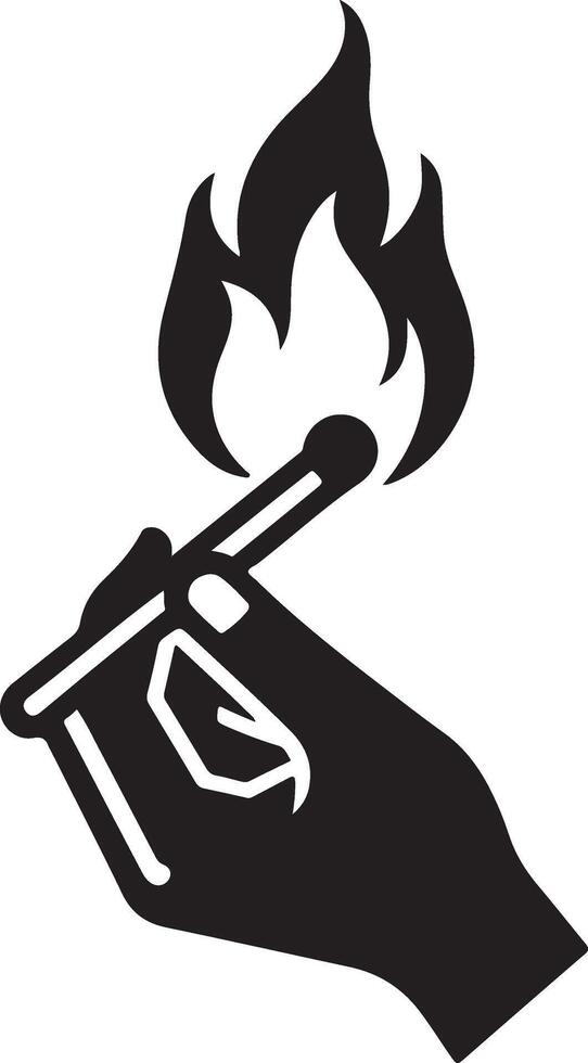 Hand hold matches fire hipster vintage vector logo icon, silhouette 6