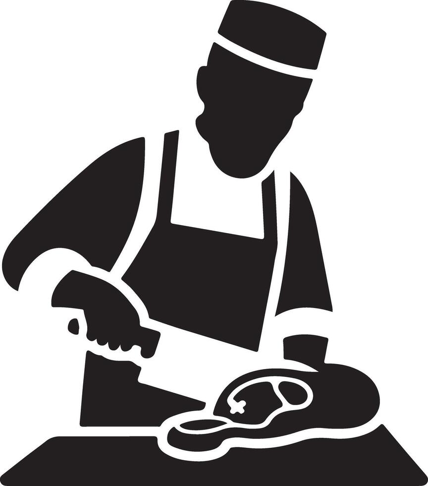 Carnicero carne corte silueta vector icono, clipart, símbolo, negro color 10