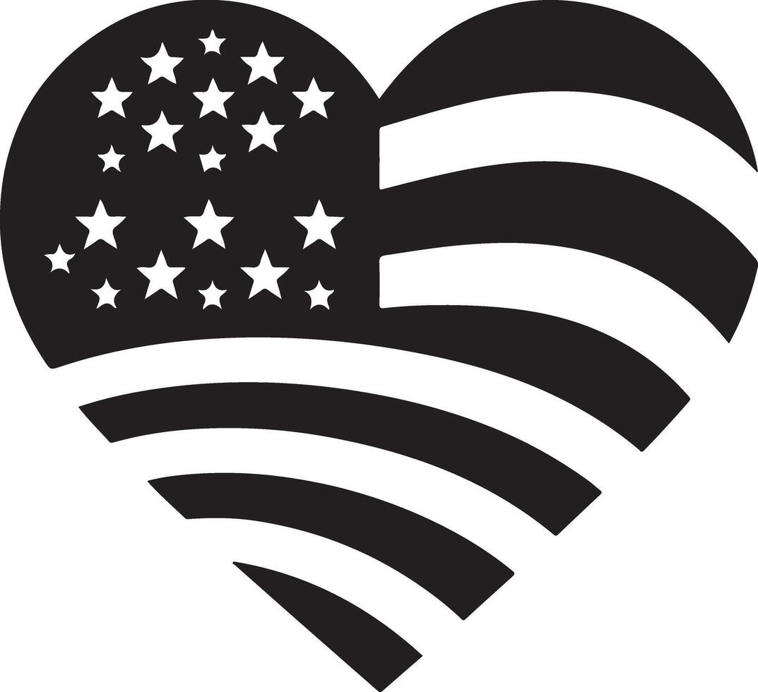 minimal heart shape with us flag vector logo icon, flat symbol, black color silhouette 15