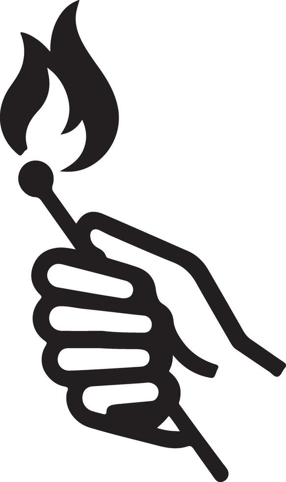 Hand hold matches fire hipster vintage vector logo icon, silhouette 7