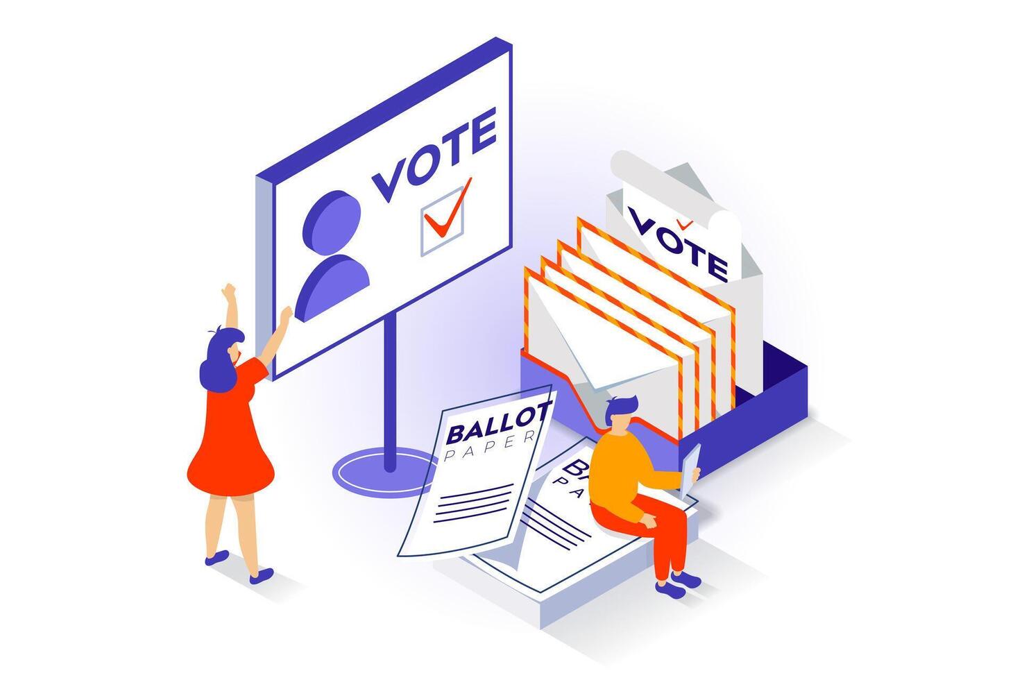 Election and voting concept in 3d isometric design. People hold democratic elections with campaigning voters and choosing political candidates. Vector illustration with isometry scene for web graphic