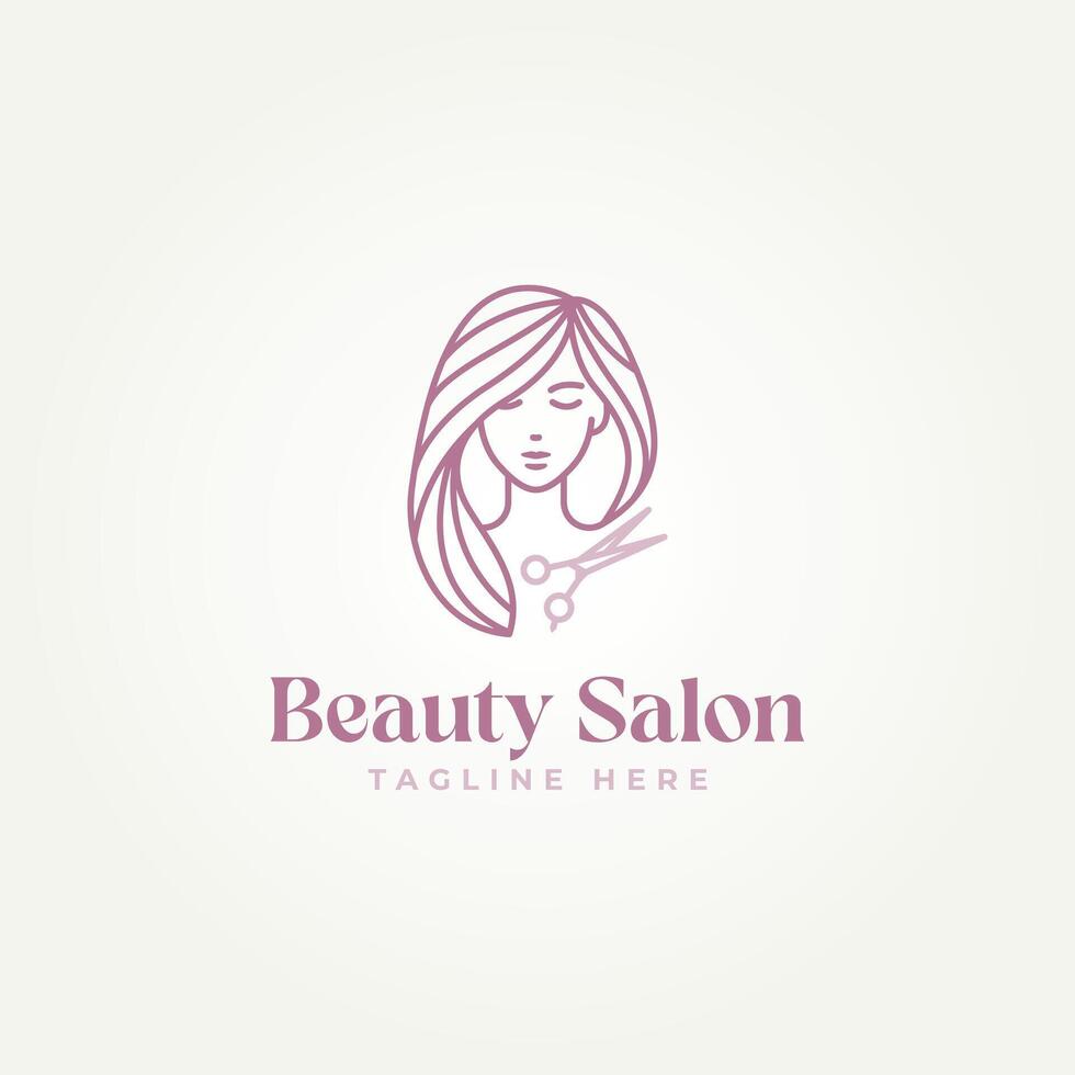 minimalist beauty salon line art logo template vector illustration design. simple modern beauty salon and haircut salon logo concept