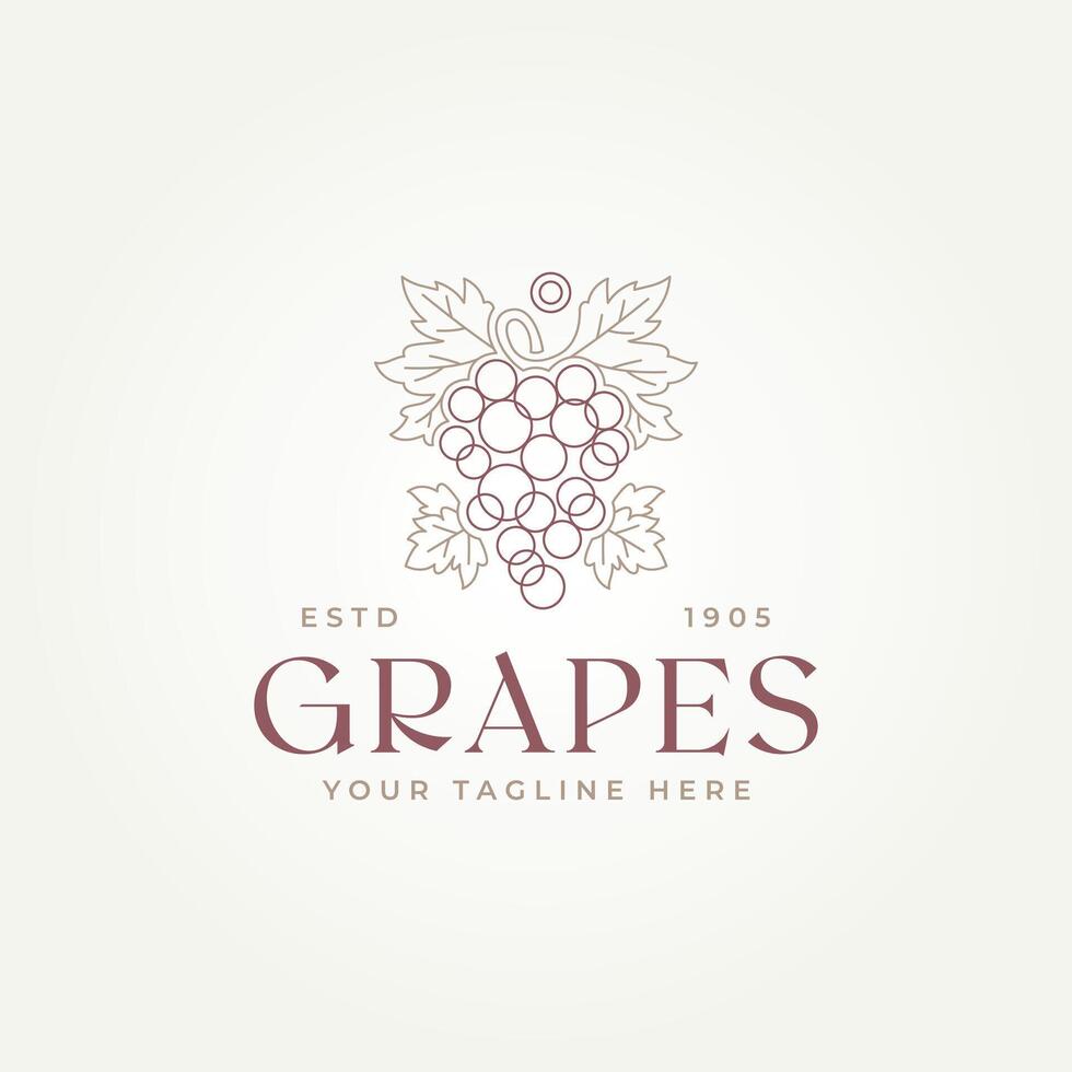 minimalist elegant grape fruit line art icon logo template vector illustration design