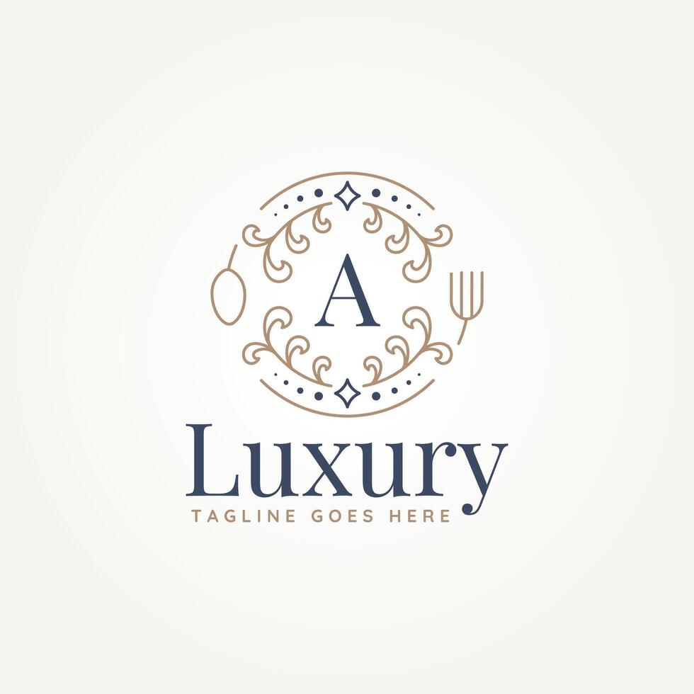luxury restaurant letter A line art logo template vector illustration design