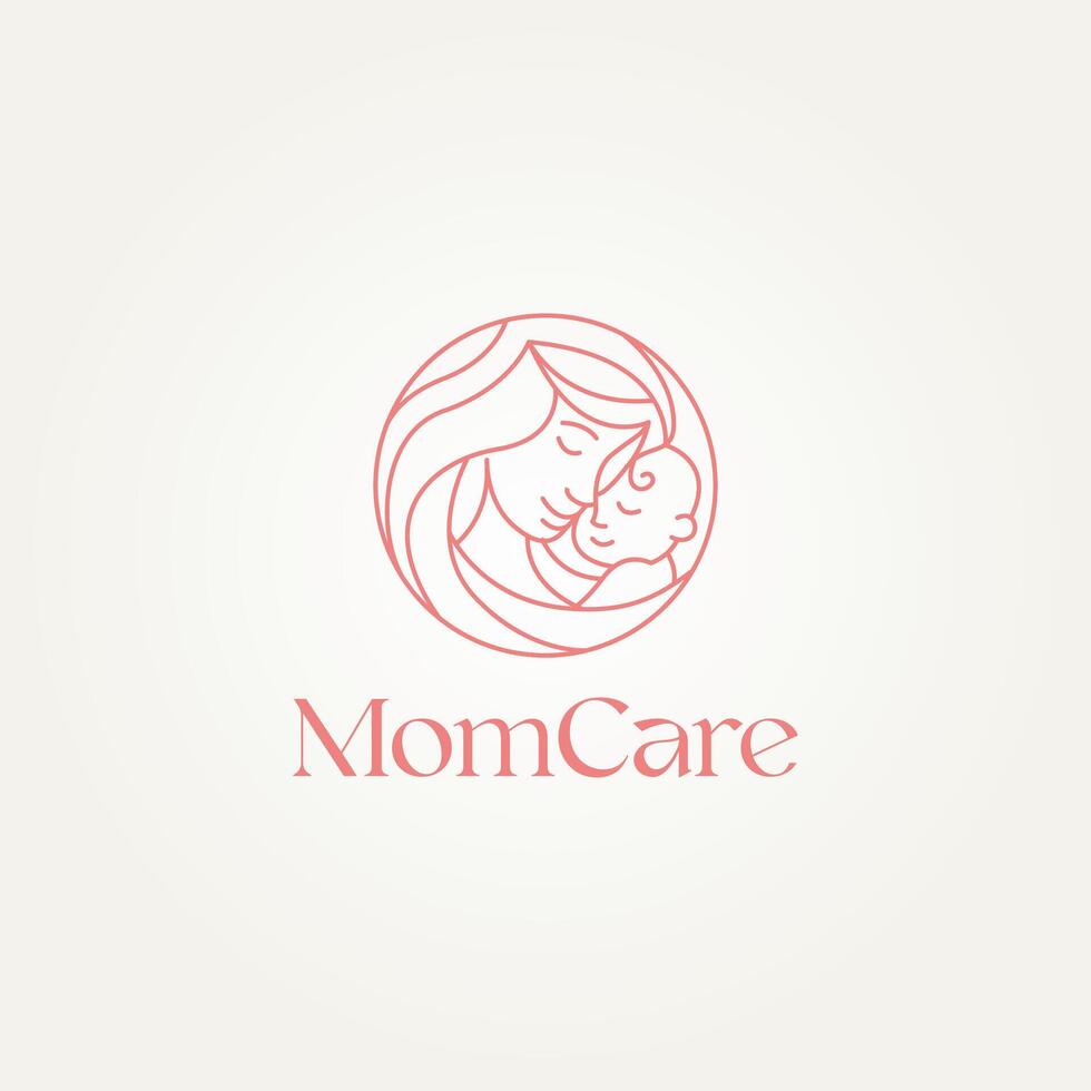 minimalist mom and baby care line art logo template vector illustration design. simple modern happy mother's day celebration concept