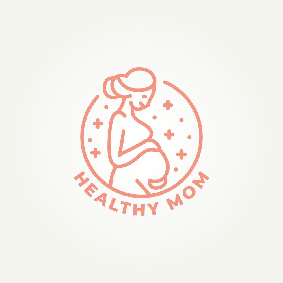 minimalist pregnant women line art icon logo template vector illustration design. simple modern baby care, healthy mother's, nutrition and care logo concept