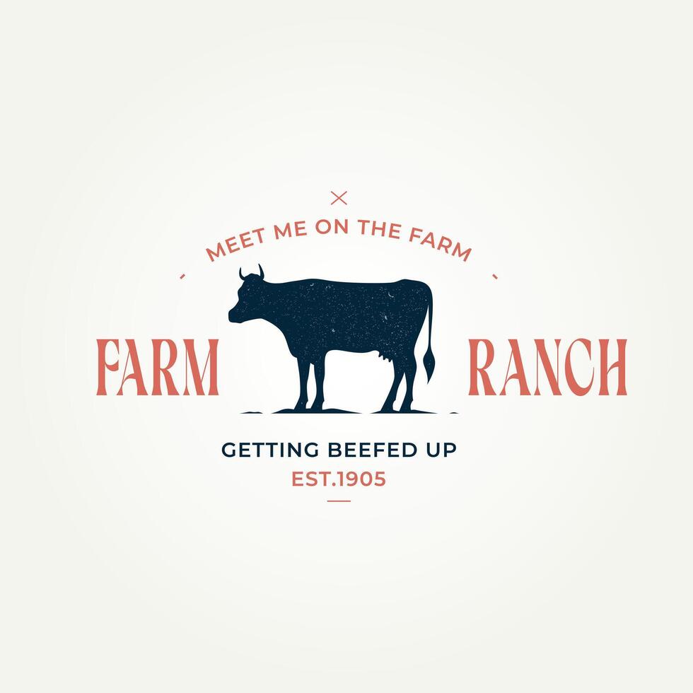 farm and ranch with cow symbol icon logo template vector illustration design. vintage retro cattle, cow, angus, dairy farm logo concept