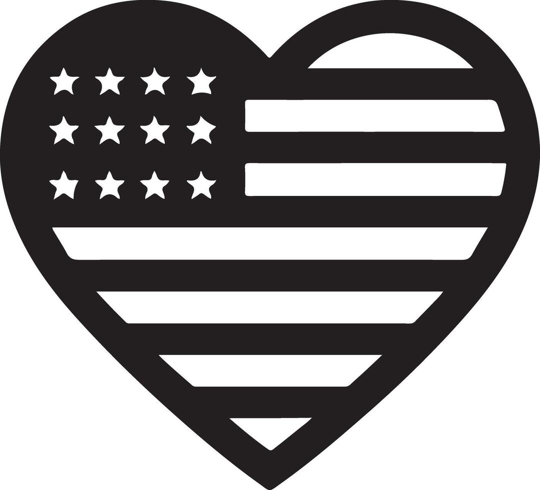 minimal heart shape with us flag vector logo icon, flat symbol, black color silhouette 16