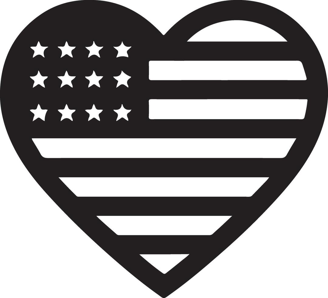 mínimo corazón forma con nosotros bandera vector logo icono, plano símbolo, negro color silueta dieciséis